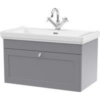 Nuie Classique 800mm Wall Hung 1-drawer Unit & Basin 1 Tap Hole - Satin Grey