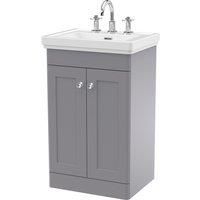 Nuie Classique 500mm Floor Standing 2-door Unit & Basin 3 Tap Holes - Satin Grey