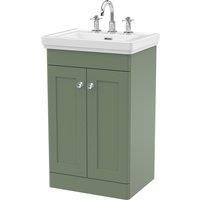 Nuie Classique 500mm Floor Standing 2-door Unit & Basin 3 Tap Holes - Satin Green