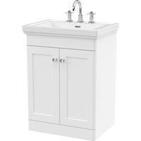 Nuie Classique 600mm Floor Standing 2-door Unit & Basin 3 Tap Holes - Satin White