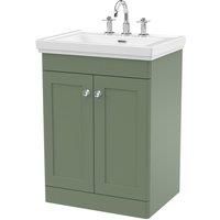 Nuie Classique 600mm Floor Standing 2-door Unit & Basin 3 Tap Holes - Satin Green