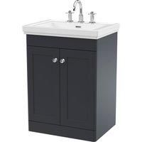 Nuie Classique 600mm Floor Standing 2-door Unit & Basin 3 Tap Holes - Satin Anthracite
