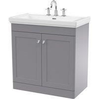 Nuie Classique 800mm Floor Standing 2-door Unit & Basin 3 Tap Holes - Satin Grey