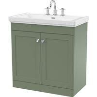 Nuie Classique 800mm Floor Standing 2-door Unit & Basin 3 Tap Holes - Satin Green