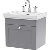 Nuie Classique 500mm Wall Hung 1-drawer Unit & Basin 3 Tap Holes - Satin Grey