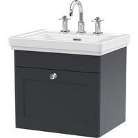 Nuie Classique 500mm Wall Hung 1-drawer Unit & Basin 3 Tap Holes - Satin Anthracite