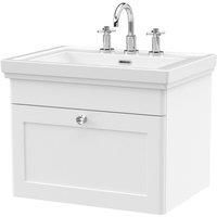 Nuie Classique 600mm Wall Hung 1-drawer Unit & Basin 3 Tap Holes - Satin White