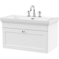 Nuie Classique 800mm Wall Hung 1-drawer Unit & Basin 3 Tap Holes - Satin White