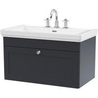 Nuie Classique 800mm Wall Hung 1-drawer Unit & Basin 3 Tap Holes - Satin Anthracite