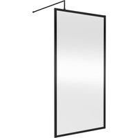 Nuie 1000mm x 1850mm Full Outer Frame Wetroom Screen with Matt Black Support Bar
