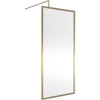 Outer Framed 900mm Brushed Brass Shower Wetroom Screen 8mm Glass Bathroom Gold