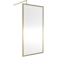 Outer Framed 1000mm Brushed Brass Shower Wetroom Screen 8mm Glass Bathroom Gold