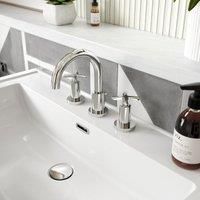 nuie CLX337 Aztec Modern Bathroom Deck Mounted 3 Tap Hole Basin Mixer, 255mm, Chrome