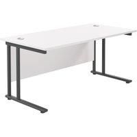 Office Hippo Heavy Duty Rectangular Cantilever Office Desk, Home Office Desk, Office Table, Integrated Cable Ports, PC Desk For Office or Home, 5 Yr Wty - Black Frame/White Top, 180cm x 80cm