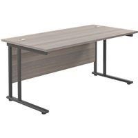 Office Hippo Heavy Duty Rectangular Cantilever Office Desk, Home Office Desk, Office Table, Integrated Cable Ports, PC Desk For Office or Home, 5 Yr Wty - Black Frame/Grey Oak Top, 180cm x 80cm