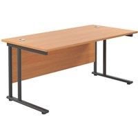 Office Hippo Heavy Duty Rectangular Cantilever Office Desk, Home Office Desk, Office Table, Integrated Cable Ports, PC Desk For Office or Home, 5 Yr Wty - Black Frame/Beech Top, 160cm x 80cm