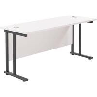 Office Hippo Heavy Duty Rectangular Cantilever Office Desk, Home Office Desk, Office Table, Integrated Cable Ports, PC Desk For Office or Home, 5 Yr Wty - Black Frame/White Top, 160cm x 60cm