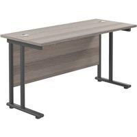 Office Hippo Heavy Duty Rectangular Cantilever Office Desk, Home Office Desk, Office Table, Integrated Cable Ports, PC Desk For Office or Home, 5 Yr Wty - Black Frame/Grey Oak Top, 140cm x 60cm