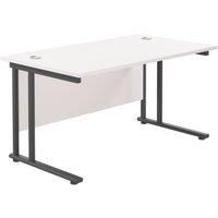 Office Hippo Heavy Duty Rectangular Cantilever Office Desk, Home Office Desk, Office Table, Integrated Cable Ports, PC Desk For Office or Home, 5 Yr Wty - Black Frame/White Top, 120cm x 80cm