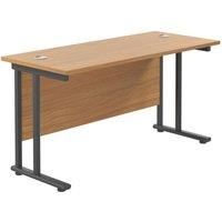 Office Hippo Heavy Duty Rectangular Cantilever Office Desk, Home Office Desk, Office Table, Integrated Cable Ports, PC Desk For Office or Home, 5 Yr Wty - Black Frame/Oak Top, 120cm x 60cm