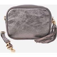 Sarta Women's Beau Metallic Italian Leather Crossbody Camera Bag - Grey in Metallic Silver