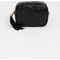 Beau - Italian Leather Crossbody Bag - Black, Metallic