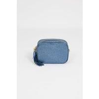 Beau Italian Leather Crossbody Bag - Denim Blue, Metallic