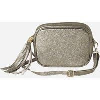 Sarta Women's Beau Metallic Italian Leather Crossbody Camera Bag - Grey in Metallics