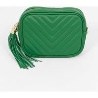 Misty - Italian Leather Chevron Crossbody Bag - Green, Pebbled