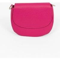 Cassandra Italian Leather Crescent Crossbody - Raspberry, Pebbled