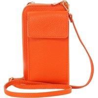 Emily Italian Leather Phone Purse - Orange, Pebbled
