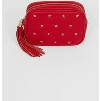 Eloise - Italian Leather Star Studded Crossbody Bag - Red, Pebbled