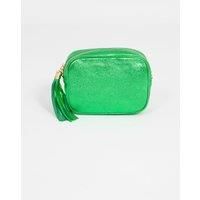 Beau Italian Leather Crossbody Bag - Bright Green, Metallic