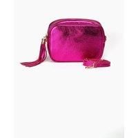 Beau Italian Leather Crossbody Bag - Raspberry, Metallic