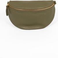 Meadow - Italian Leather Half-Moon Crossbody Bag - Khaki, Pebbled