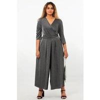 Wide leg Cropped Jumpsuit- Silver, Glitter