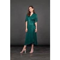Liv Midi Wrap Dress - Green, Sequin