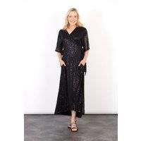 Liv Midi Wrap Dress - Black, Sequin