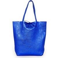 Heather Italian Leather Tote Bag - Royal Blue, Metallic