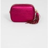 Beau Italian Leather Crossbody Bag - Magenta, Metallic