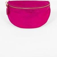 Meadow - Italian Leather Half-Moon Crossbody Bag - Raspberry, Metallic