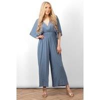 Lyra Deep V-neck Jumpsuit - Denim Blue, Metallic Stripe