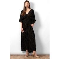 Lyra Deep V-neck Jumpsuit - Black, Metallic Stripe