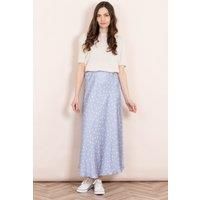 Cassie Silky Midi Slip Skirt - Denim Blue/White, Polka Dot