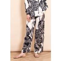 Sonnie Wide Leg Silky Trousers - Black/Cream, Palm Leaf