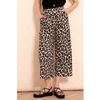 Delilah Wide Leg Cropped Cotton Trousers - Neutral, Leopard Print