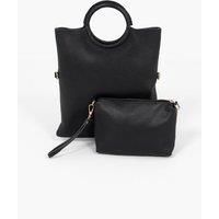 Rowan Italian Leather 2pc Crossbody Bag Set - Black, Pebbled