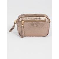 Fleur - Italian Leather Crossbody Bag - Champage, Metallic