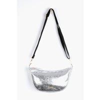 Etre Women's Bellamy Half Moon Crossbody Bag - Metallic Silver, Cracked Faux Leather in Silver