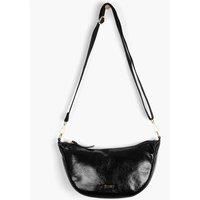 Etre Women's Bellamy Half Moon Crossbody Bag - Metallic Black, Cracked Faux Leather in Black
